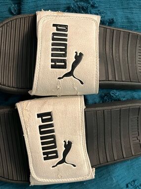 Puma White and Black Slide Sandals